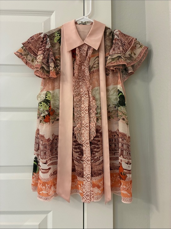 Alice + Olivia Tops - Alice + Olivia Minda Tie Neck Silk Shirt in Versailles